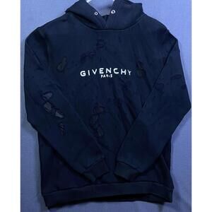 GIVENCHY Archetype Destroyed Distressed Effect Logo Printed Hoodie L No Draswstr
